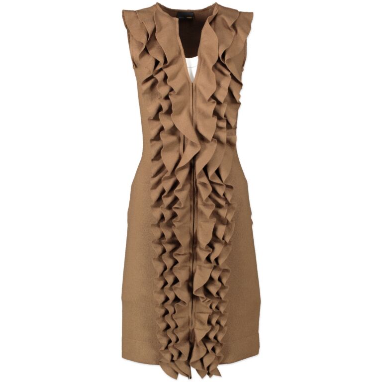 Fendi Tan Wool Ruffle Dress Labellov Buy and Sell Authentic