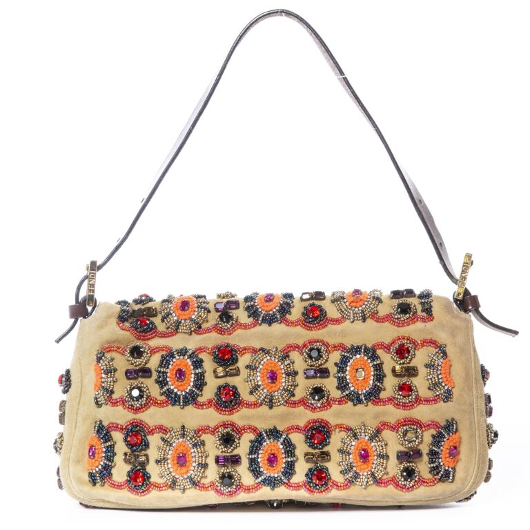 Fendi Beige Embellished Baguette Bag ○ Labellov ○ Buy and