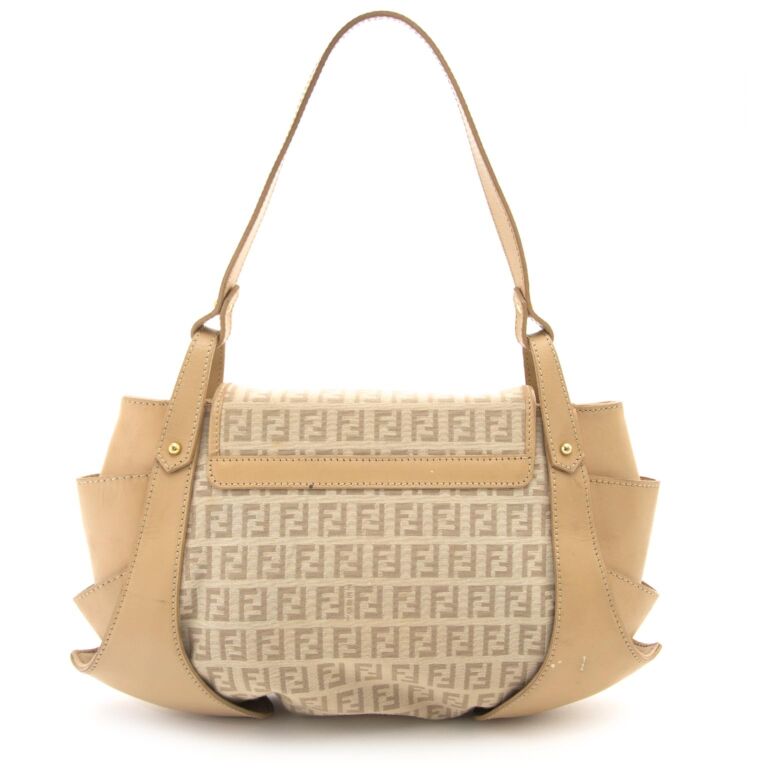 Fendi Logo Fabric and Tan Leather Baguette Bag Labellov Buy