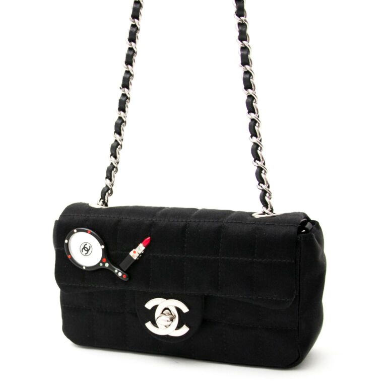 Black Quilted Satin Lipstick and Mirror Mini Classic Single Flap Bag Silver  Hardware, 2004-2005, Handbags & Accessories, The Chanel Collection, 2022