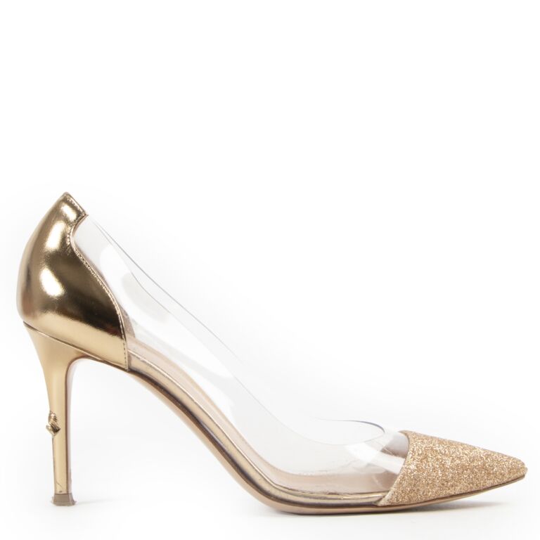 Gianvito Rossi Gold Glitter Plexi Heels Size 39 Labellov