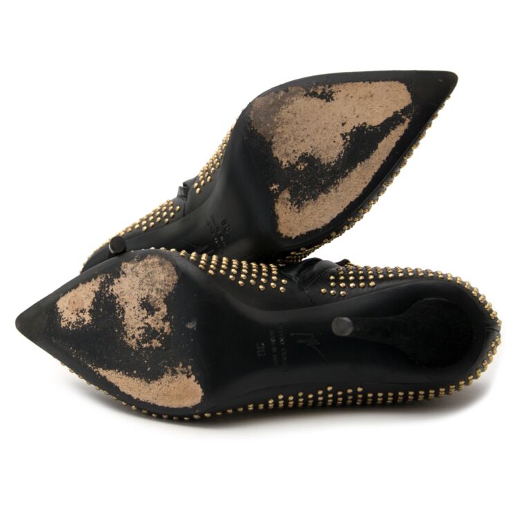 Giuseppe Zanotti Black & Gold Studded Ankle Booties - Size