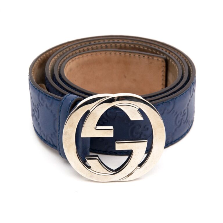 gucci blue monogram belt