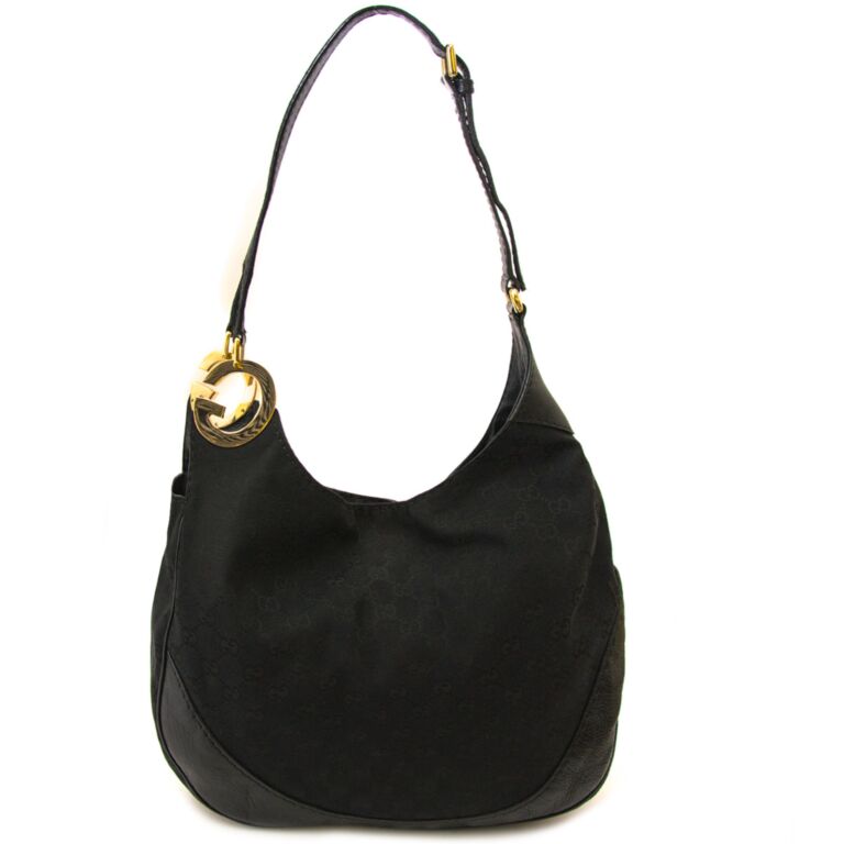 Gucci Black GG Fabric Charlotte Hobo Shoulder Bag