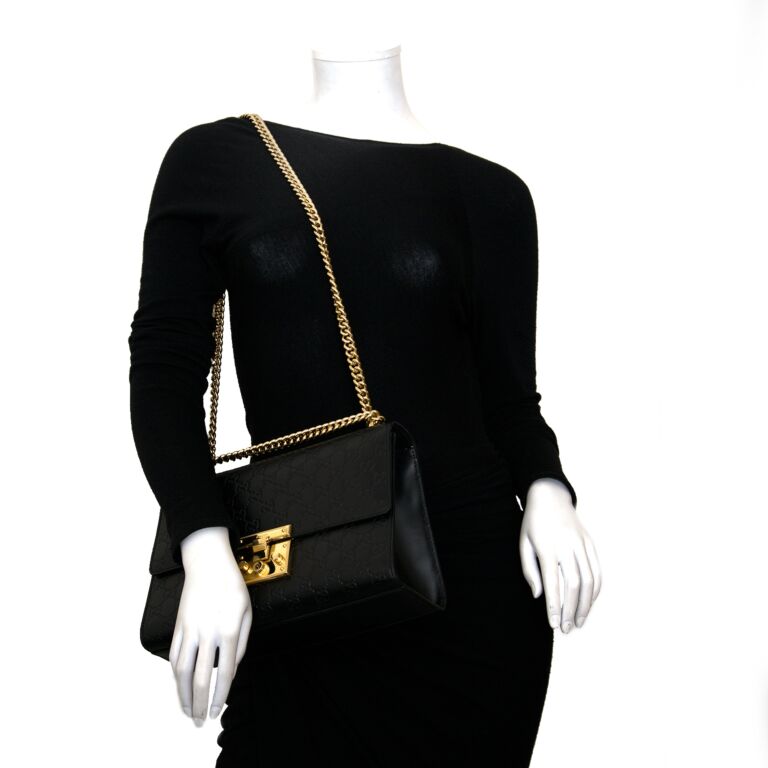 GUCCI Calfskin Small Padlock Shoulder Bag Black 190297