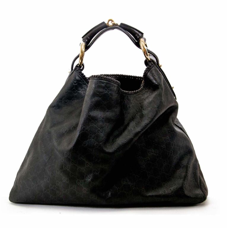 Gucci Black Leather Monogram Large Horsebit Hobo Bag ○ Labellov ○ Buy and  Sell Authentic Luxury