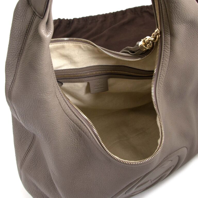 Gucci Grey Pebbled Leather Soho Hobo Bag - Yoogi's Closet