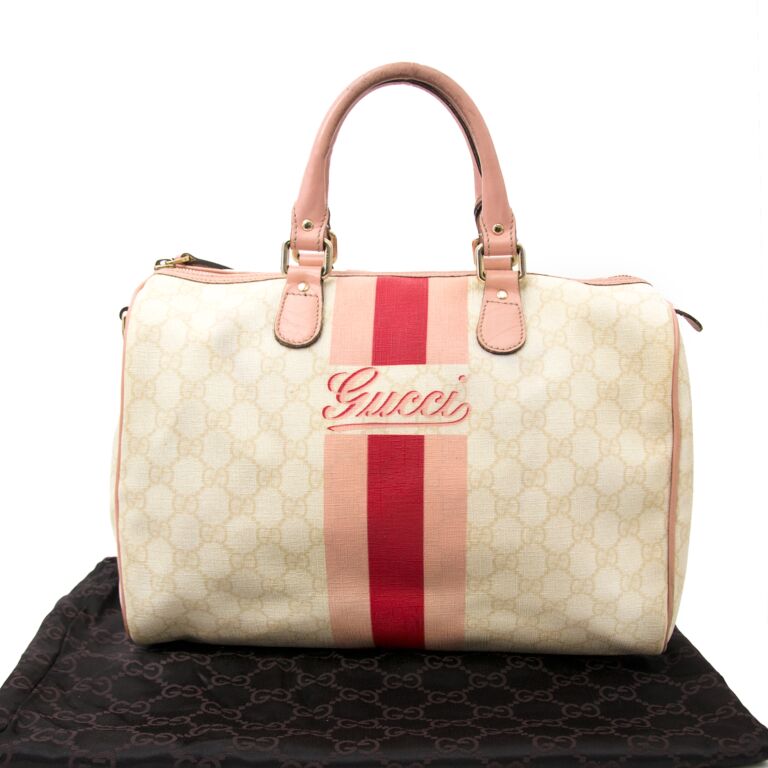 Gucci Monogram Pink Boston Bag ○ Labellov ○ Buy and Sell Authentic Luxury