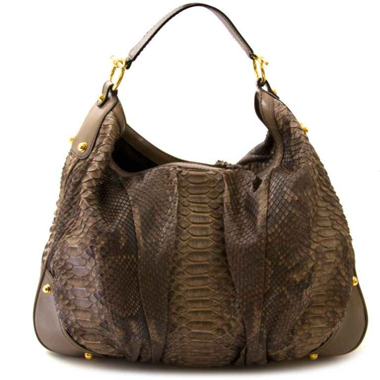 GUCCI XLarge Black Python/ Snakeskin Jockey Hobo Handbag/ Shoulder Bag