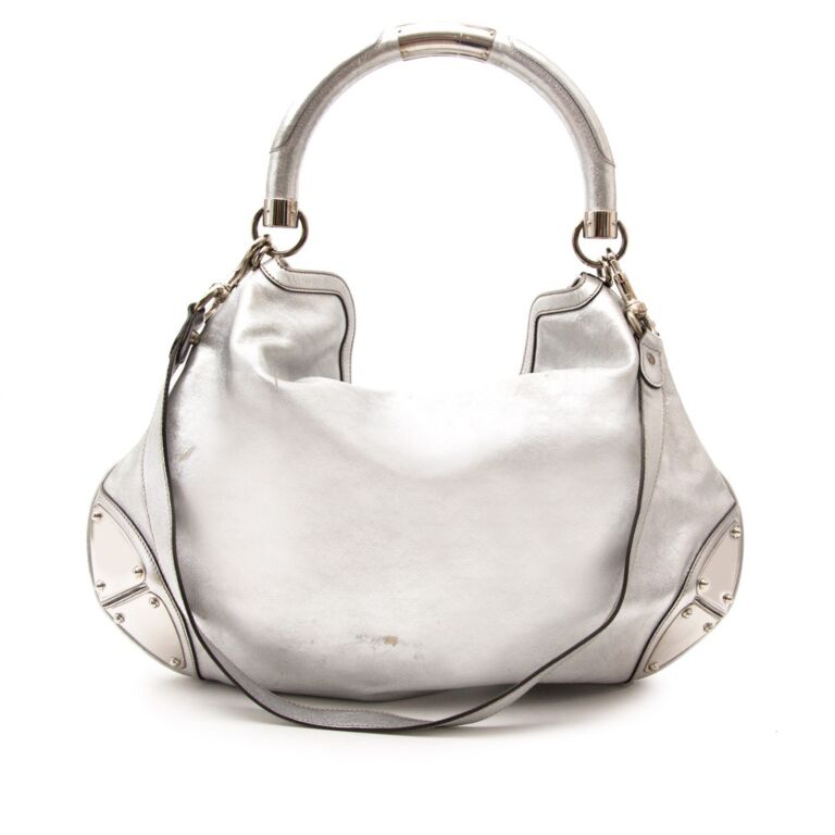 Gucci Gray Embossed Monogram Leather Indy Hobo Bag with Bamboo