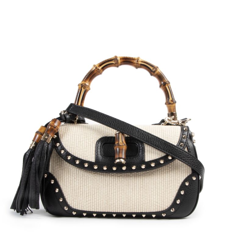 Gucci Straw Studded Leather New Bamboo Top Handle Bag Labellov Buy and ...