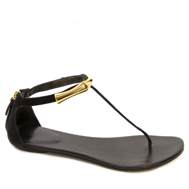 Gucci Black Leather Sandals with Gold Hardware Labellov Buy and Sell Authentic Luxury