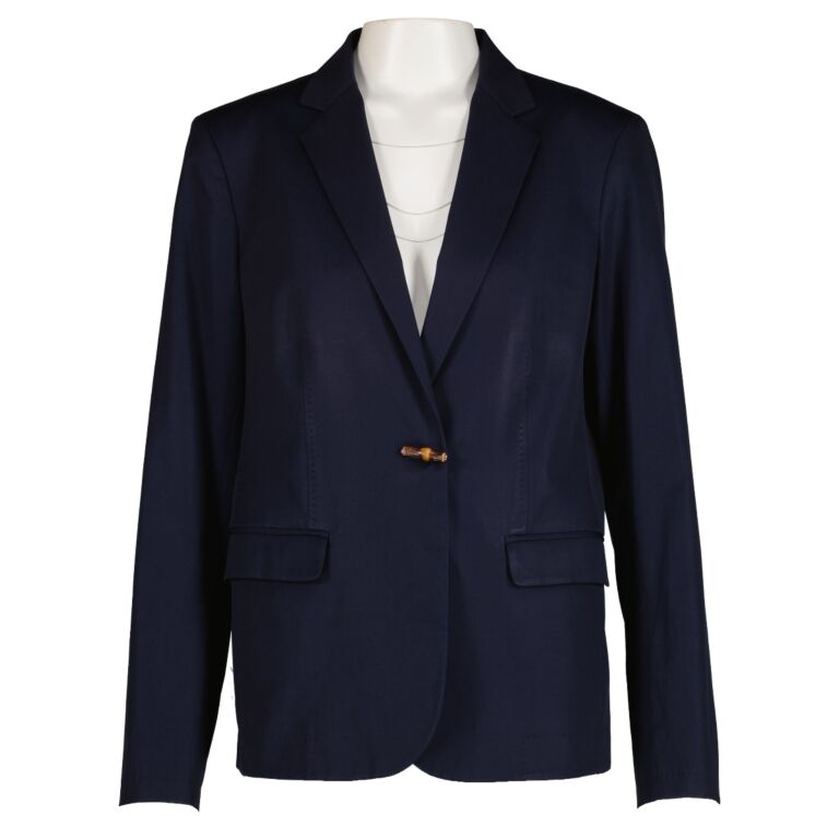 Gucci Bamboo Button Blue Wool Blazer Jacket IT46 Labellov Buy and Sell Authentic Luxury