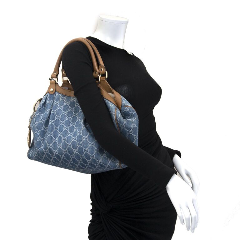 Sell Gucci GG Printed Denim Boston Bag - Blue/Brown | HuntStreet.com