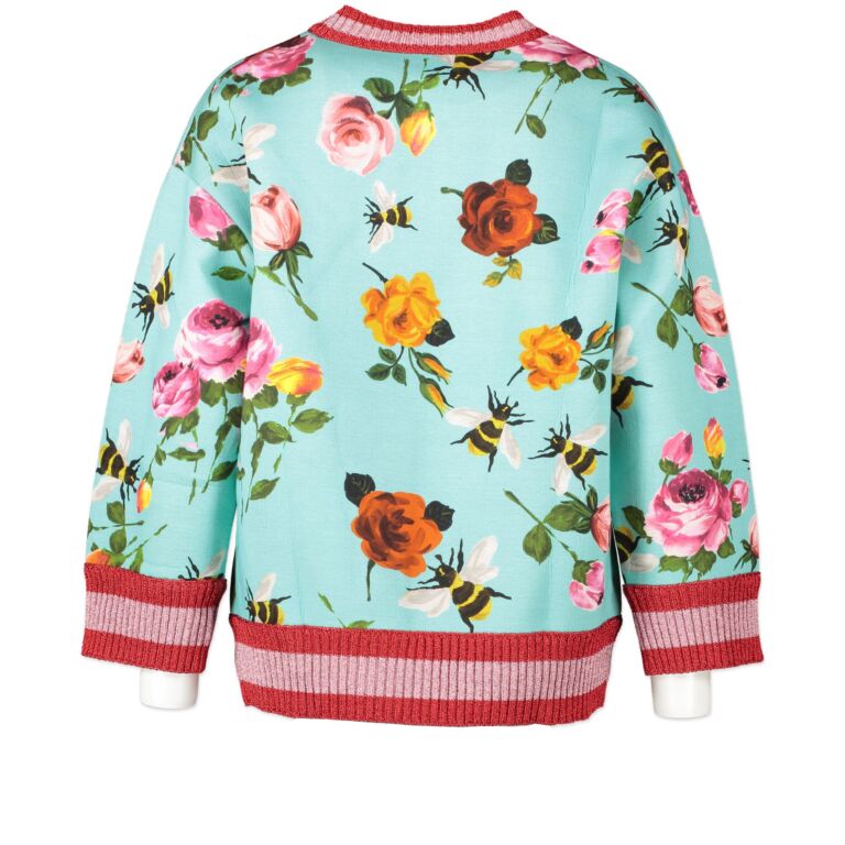 Gucci Blue Neoprene Bees Roses Web Sweater size S Labellov