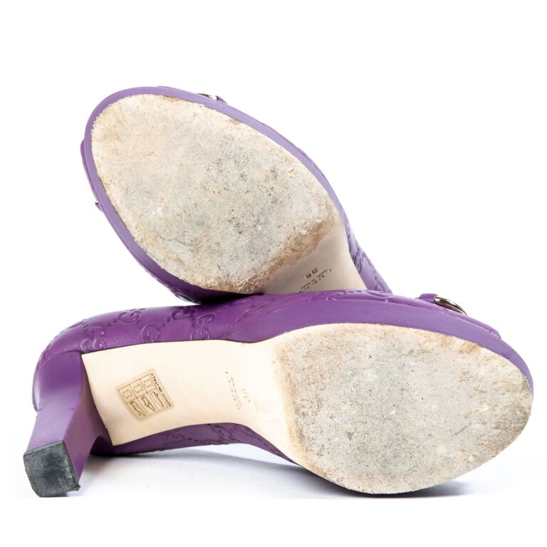 Gucci Purple Monogram Peep Toe Heels - Size 38 ○ Labellov ○ Buy