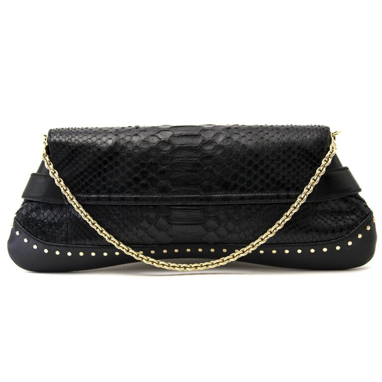バッグ GUCCI Vintage Black Python Leather Gucci Python Bamboo Shoulder Bag