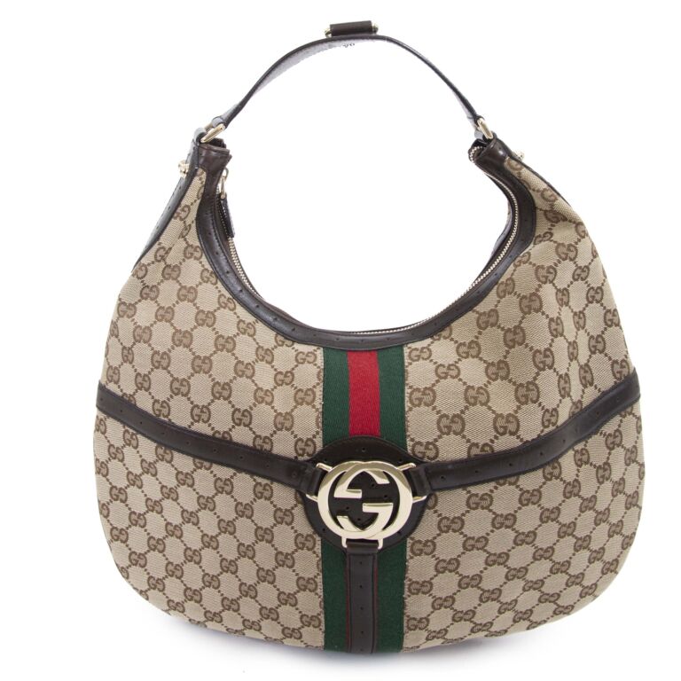 Gucci Canvas Web GG Reins Hobo Brown Bag Labellov Buy and