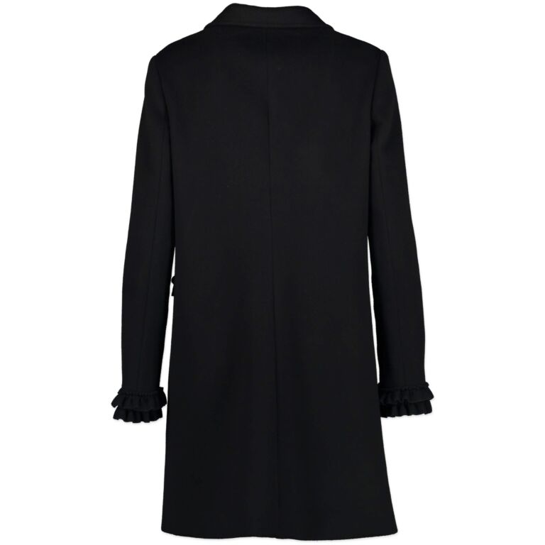 Gucci Black Ruffle Trimmed Wool Coat size IT 42 Labellov