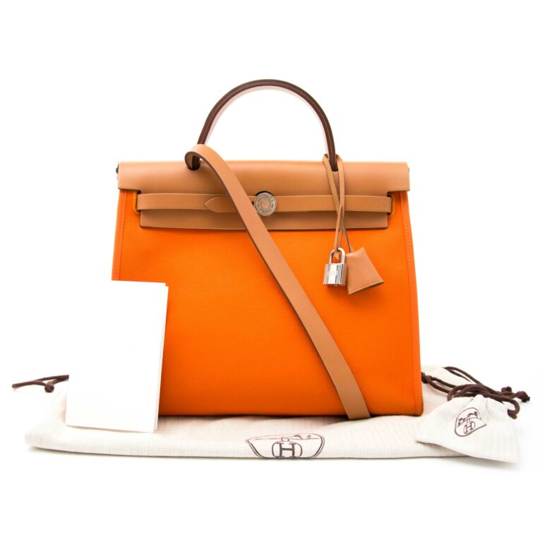 Hermès Hermes Orange Toile & Natural Vache Hunter Herbag Zip 31