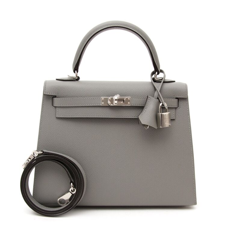 Hermes Kelly 25 Sellier Gris Mouette Epsom Gold Hardware #X