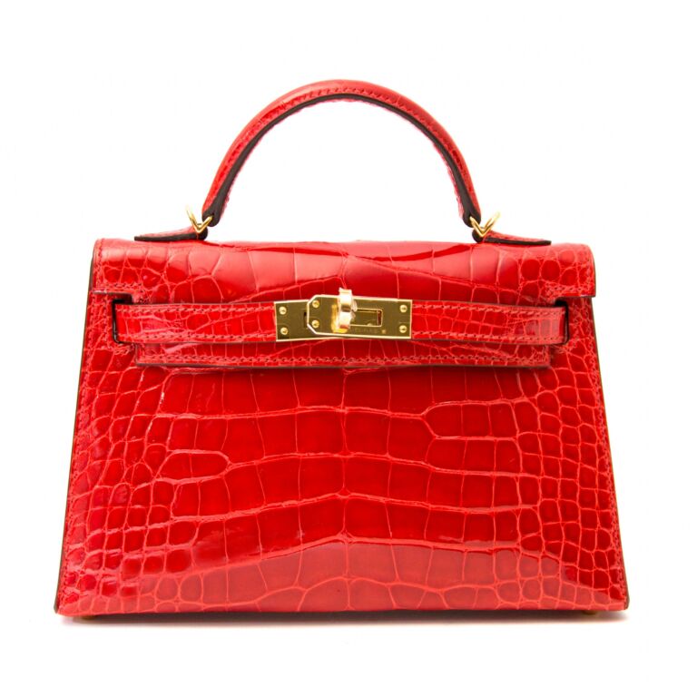 Hermes Kelly II Mini Bag Alligator Leather Gold Hardware In Red