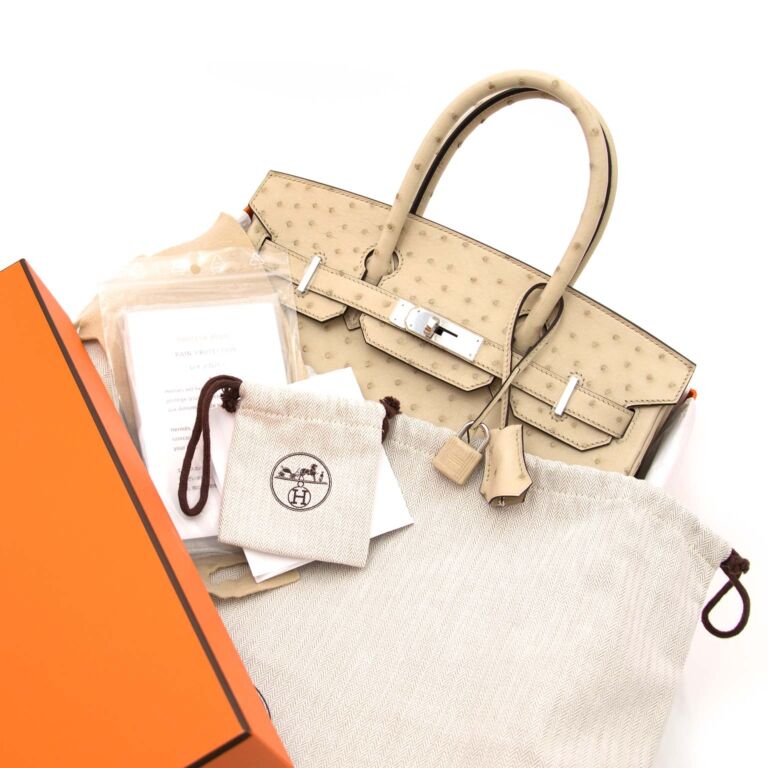 Hermes Birkin 30 Bag Ostrich Parchemin Gold Hardware New w/Box