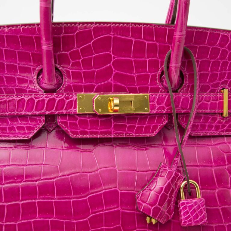 Hermes Birkin 35 Rose Scheherazade Shiny Porosus Crocodile Handbag