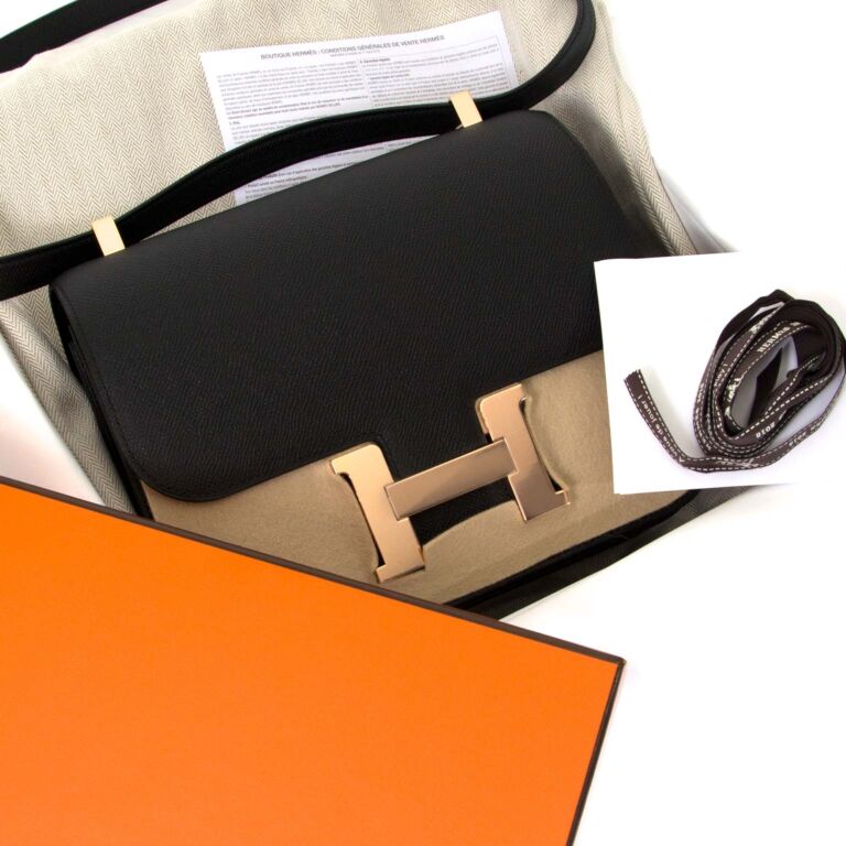 Pre-owned Hermes Constance 24 Black Box Gold Hardware