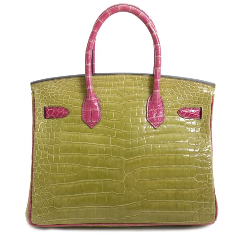 Hermes Birkin 30 Handbag E5 Rose Tyrien Shiny Porosus Croc SHW