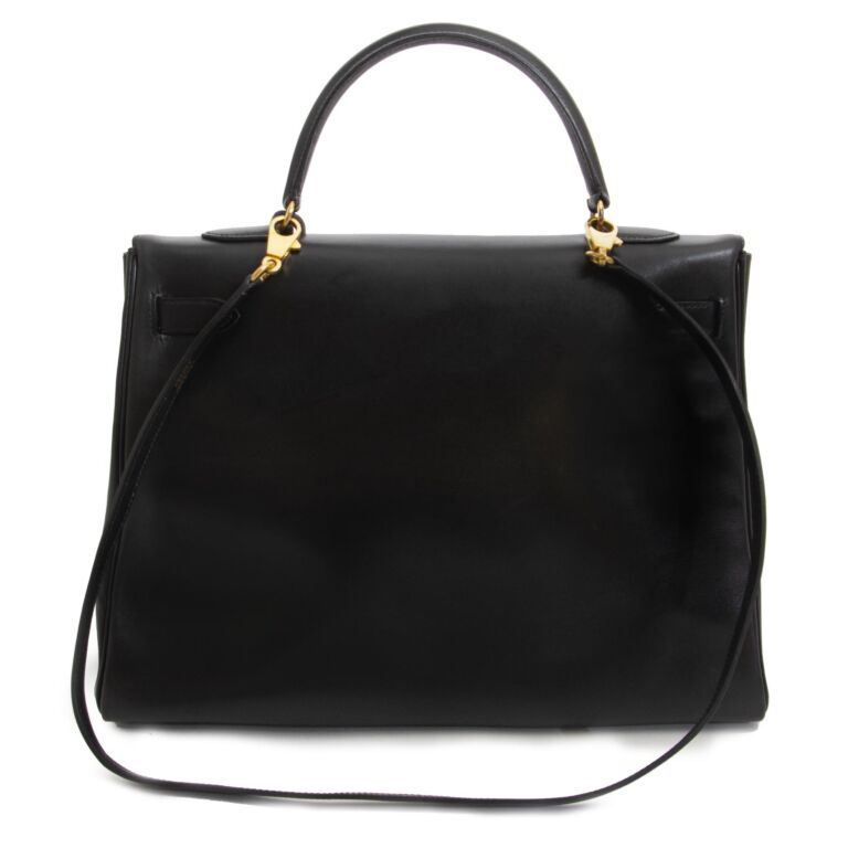 Sold at auction Vintage Black Box Leather Kelly Bag, Hermes Auction Number  2413 Lot Number 1