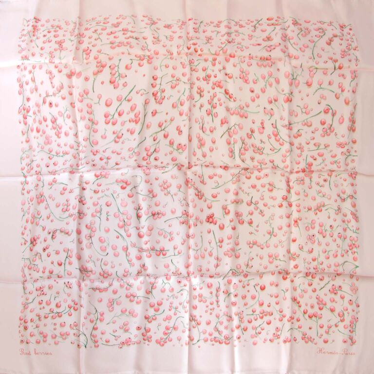 Hermès Red Berries シルクストール Hermes Scarf Stole Red Berries by Leigh P. Cook Black Silk