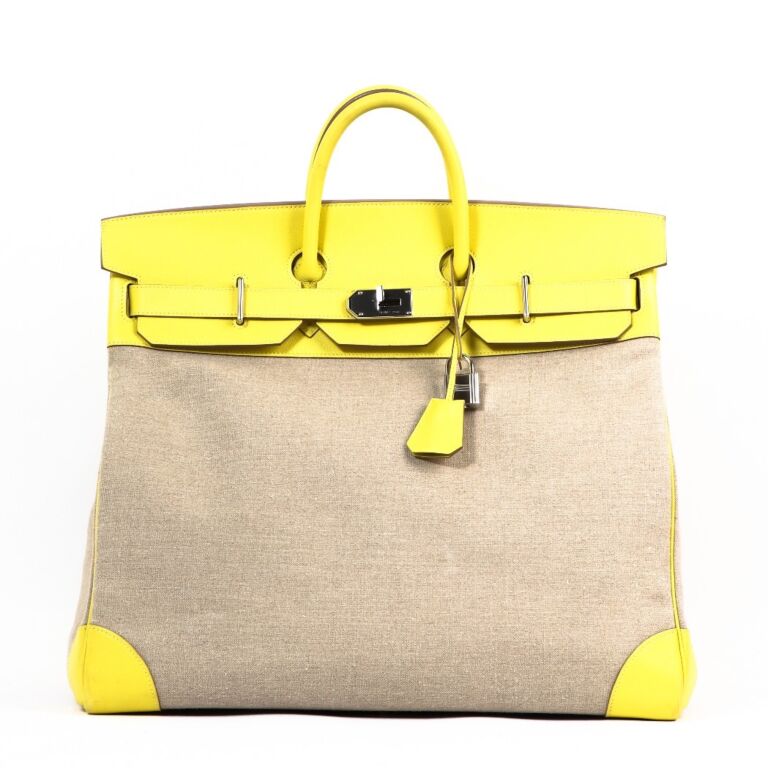 Hermès Birkin 50 HAC Lime Evercolor & Ficelle Toile De Camp PHW