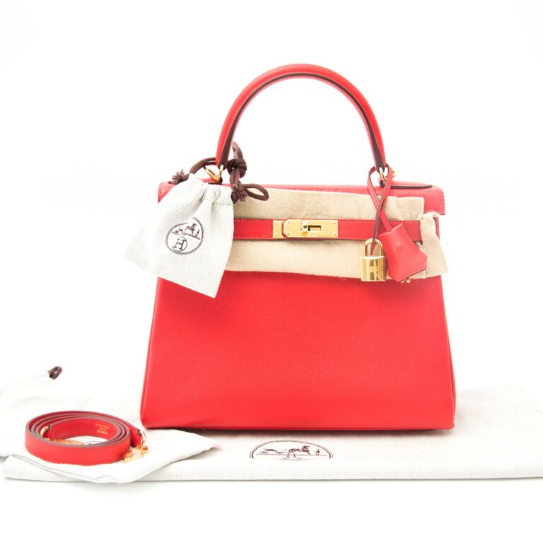 HERMES Kelly 28 Rouge Tomate Evercolor Gold Hw - Timeless Luxuries