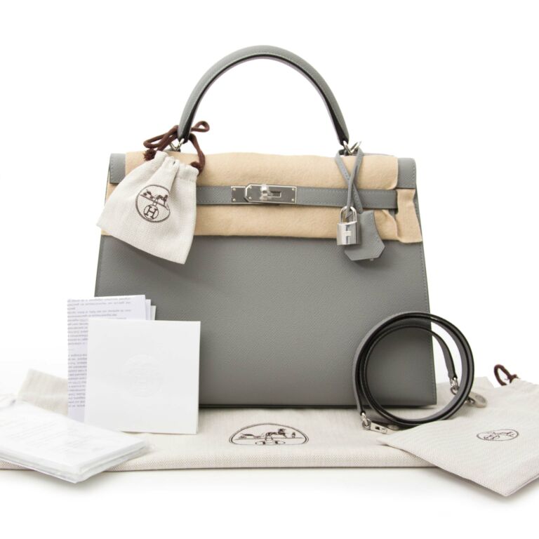 Hermes Personal Kelly bag 25 Sellier Gris mouette/ Etain Epsom