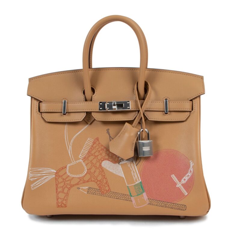NIB HERMES 2021 Birkin 25 Limited Edition "In and Out" Swift  Leather Biscuit PHW