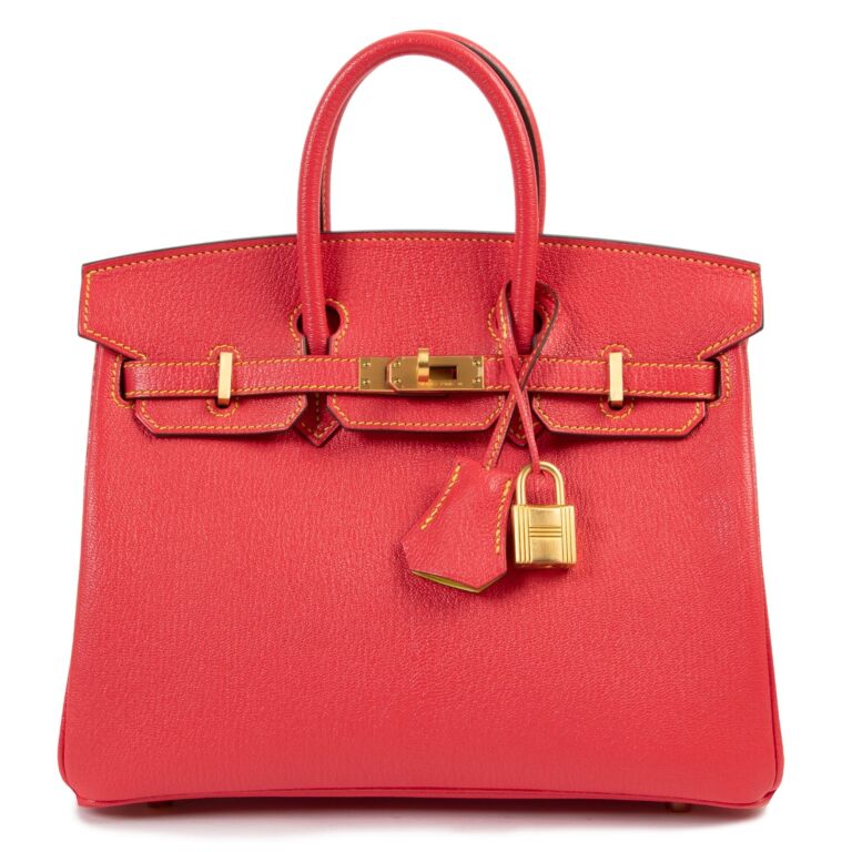 HERMES Chevre Mysore Horseshoe Birkin 25 Gris Perle Gold
