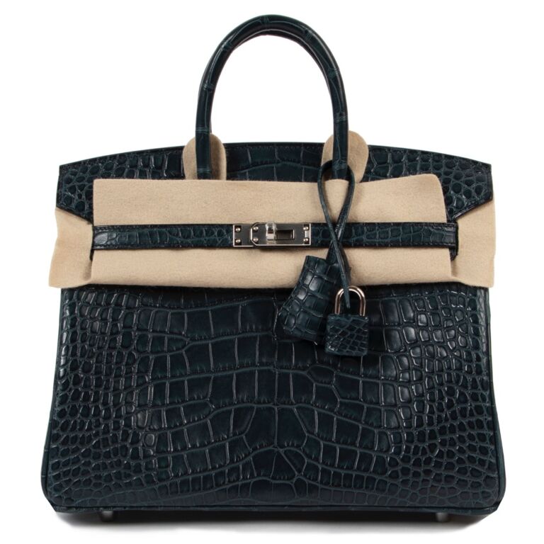 Hermès Birkin 25 Vert Rousseau Matte Alligator Mississippi PHW ○ Labellov ○  Buy and Sell Authentic Luxury