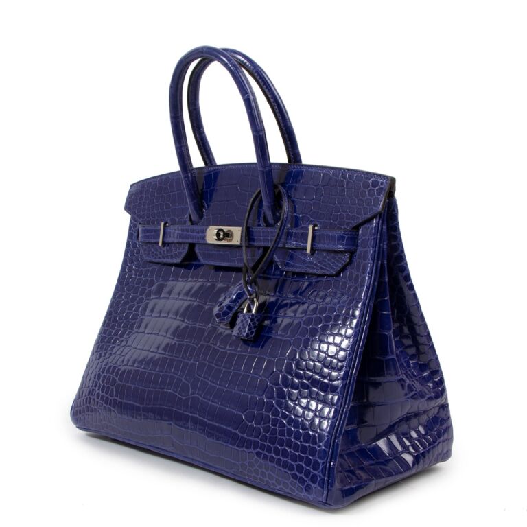 Hermès Birkin 35 Bleu Electrique Shiny Crocodile Porosus Lisse PHW ○  Labellov ○ Buy and Sell Authentic Luxury