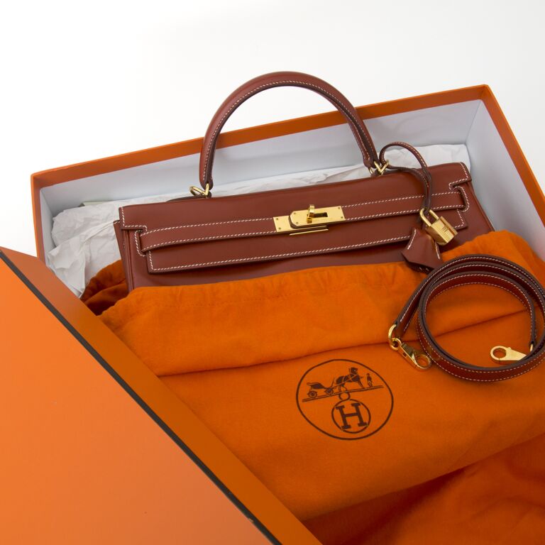 Hermès Kelly Brique Box Calf 35 GHW + STRAP ○ Labellov ○ Buy and