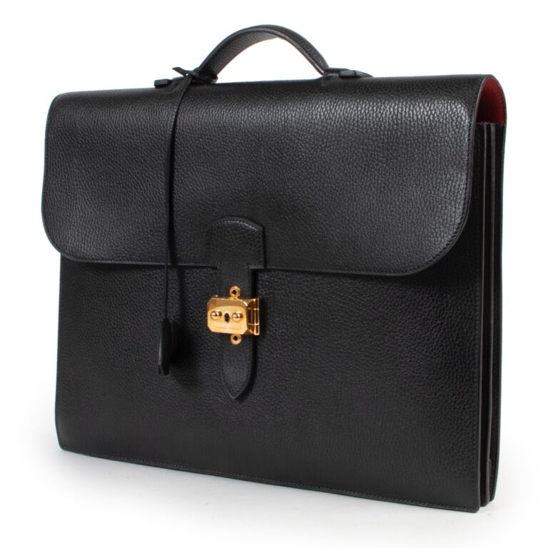 Hermes Black Veau Fjord Sac A Depeche 38 Briefcase Labellov