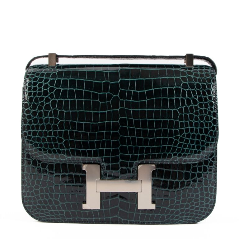 Hermes Constance 24 Vert Rousseau Crocodile Porosus PHW Labellov Buy and Sell Authentic Luxury