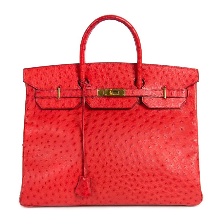 Herm s Birkin 40 Ostrich Red PHW Labellov Buy and Sell