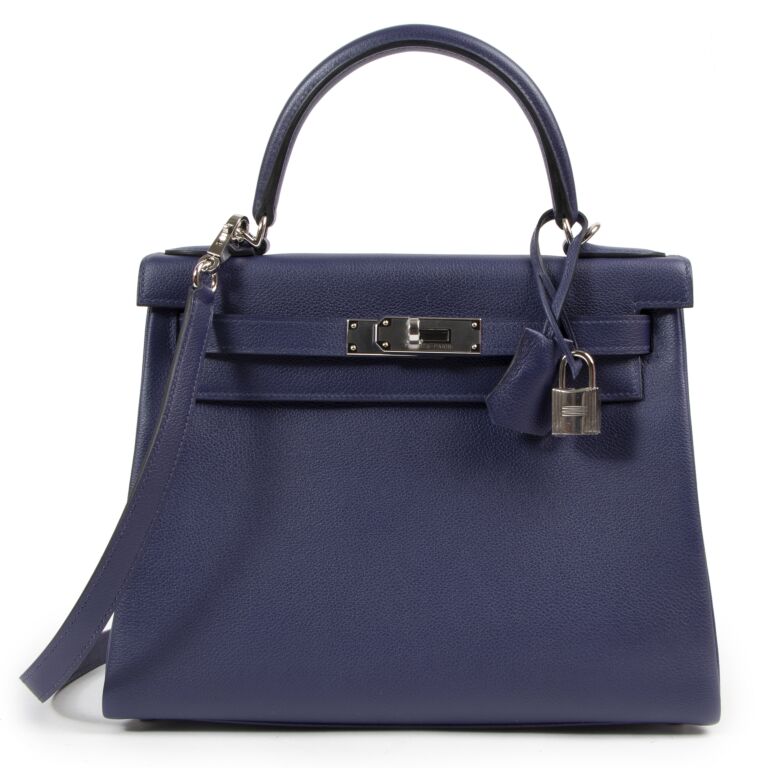 Herm s Kelly 28cm verso bleu encre bleu zellige veau evercolor