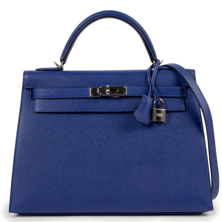 Hermes 32cm Blue Jean Epsom Leather Palladium Plated Kelly Sellier Bag -  Yoogi's Closet