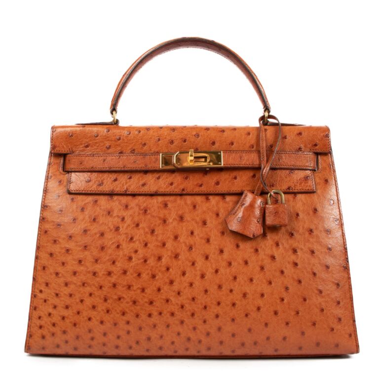 Hermes Vintage Kelly 32 Gold Ostrich GHW Labellov Buy and Sell Authentic Luxury