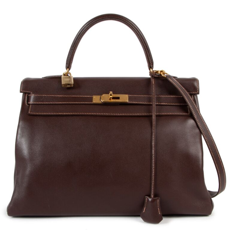 Hermes Vintage Kelly 35 Gulliver Havane GHW Labellov Buy and Sell Authentic Luxury