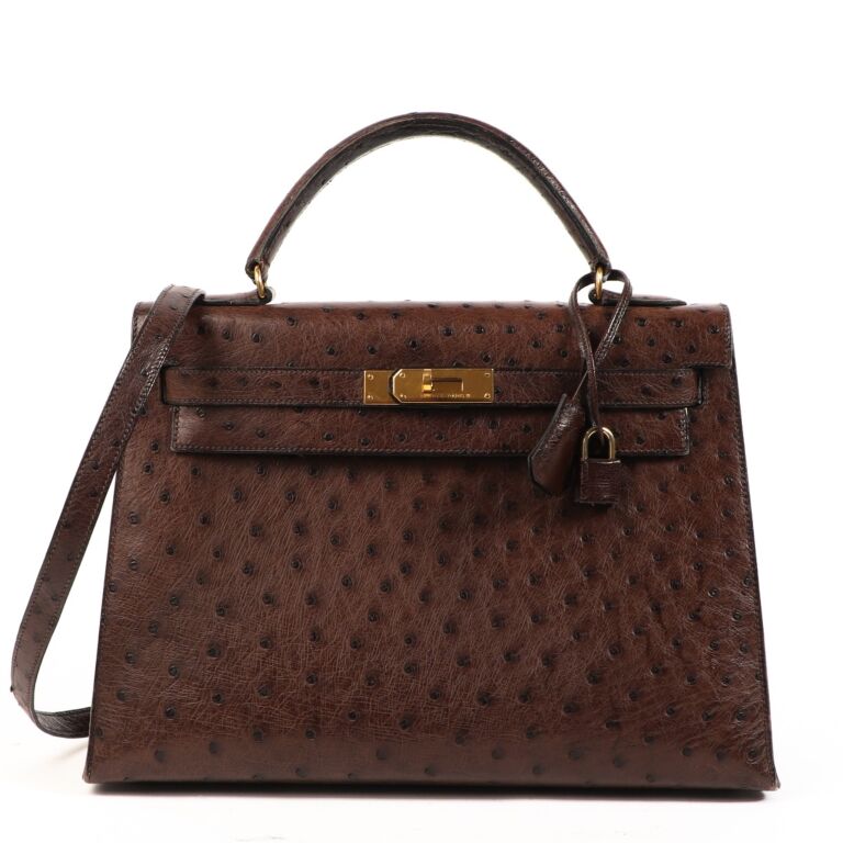 Hermès Vintage Kelly 32 Marron Foncé Ostrich GHW ○ Labellov