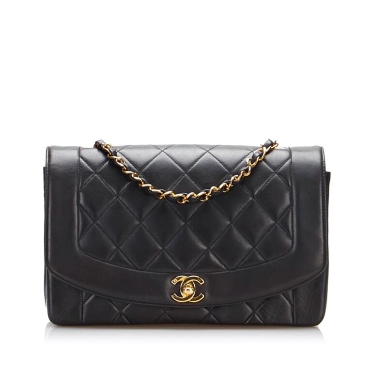 Chanel Vintage Medium Classic Diana Flap Bag Black Caviar 24K Gold Har   Coco Approved Studio