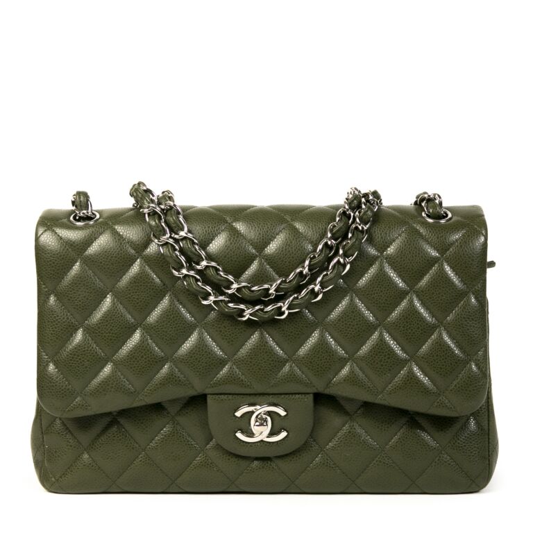 Chanel Olive Green Jumbo Classic Double Flap Bag Labellov